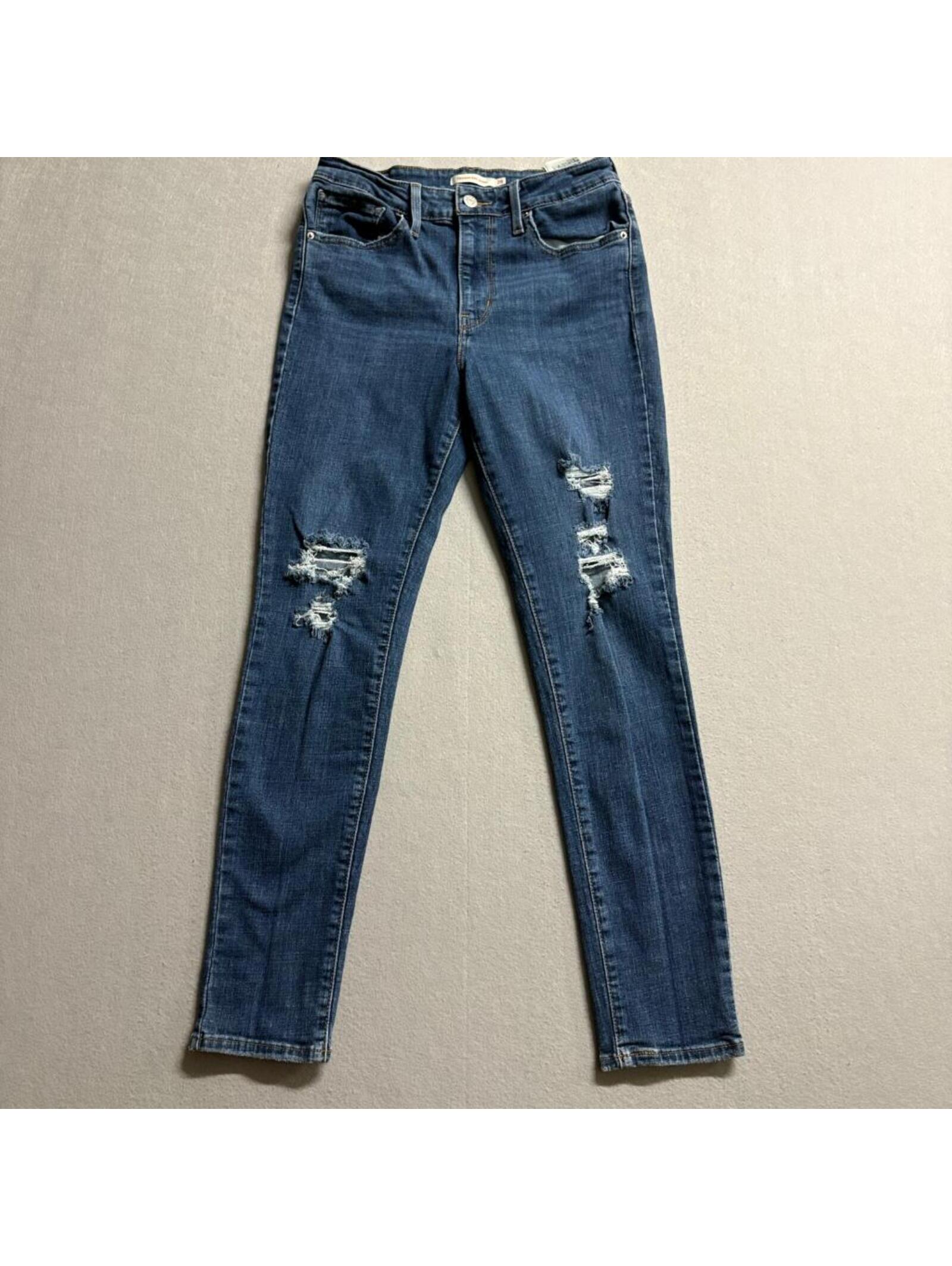 Levis 721 High Rise Skinny Jeans Womens 28x28 Distressed Blue Denim Stretch